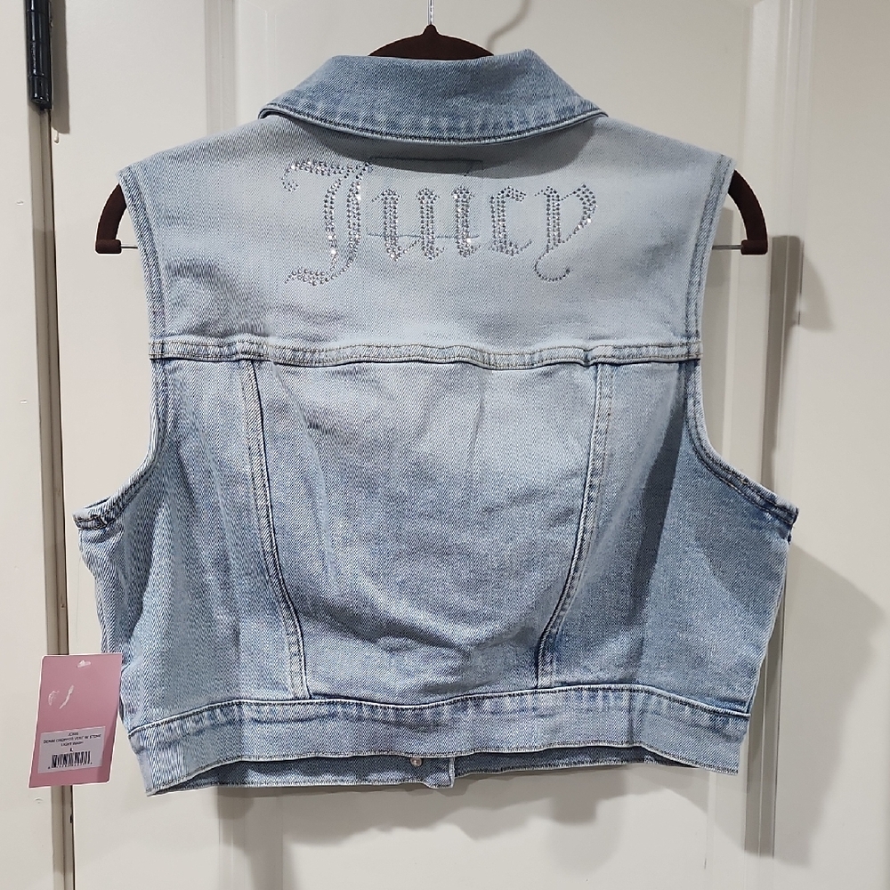 Juicy Couture Denim Cropped Vest With Stone, Light Wash, L NWT Y2K
